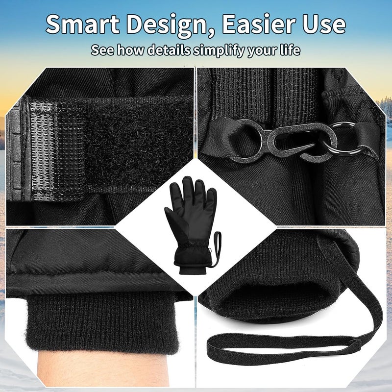 Odtmger Ski Gloves,Waterproof, Touchscreen-Compatible, Winter Warm Cotton Filled, Anti-Loss Rope for Parent Child - Image 4